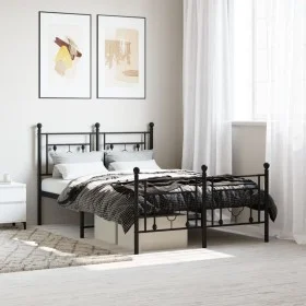 Bed frame with headboard and footboard black metal 120x190 cm by , Beds and slatted bases - Ref: Foro24-374354, Price: 112,93...