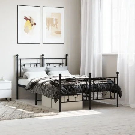 Bed frame with headboard and footboard black metal 120x190 cm by , Beds and slatted bases - Ref: Foro24-374354, Price: 112,93...