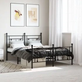 Black metal headboard and footboard bed frame 135x190 cm by , Beds and slatted bases - Ref: Foro24-374356, Price: 118,87 €, D...
