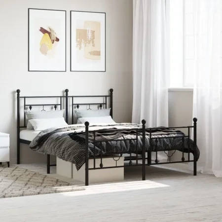 Black metal headboard and footboard bed frame 135x190 cm by , Beds and slatted bases - Ref: Foro24-374356, Price: 118,87 €, D...