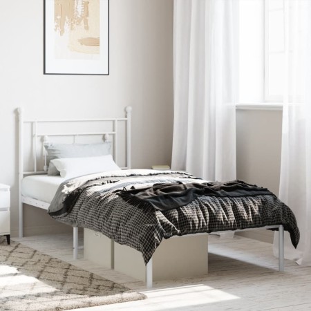 Bettgestell aus Metall mit weißem Kopfteil 90x190 cm von , Betten und Lattenroste - Ref: Foro24-374380, Preis: 64,17 €, Rabat...