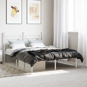 Estructura de cama con cabecero metal blanca 140x200 cm de , Camas y somieres - Ref: Foro24-374389, Precio: 98,63 €, Descuent...