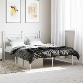 White metal bed frame with headboard 140x200 cm by , Beds and slatted bases - Ref: Foro24-374389, Price: 97,22 €, Discount: %