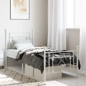 Metal bed frame with headboard and footboard white 75x190 cm by , Beds and slatted bases - Ref: Foro24-374396, Price: 68,01 €...