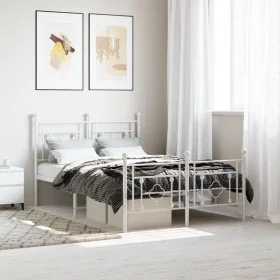 Metal bed frame with headboard and white footboard 120x200 cm by , Beds and slatted bases - Ref: Foro24-374404, Price: 100,51...