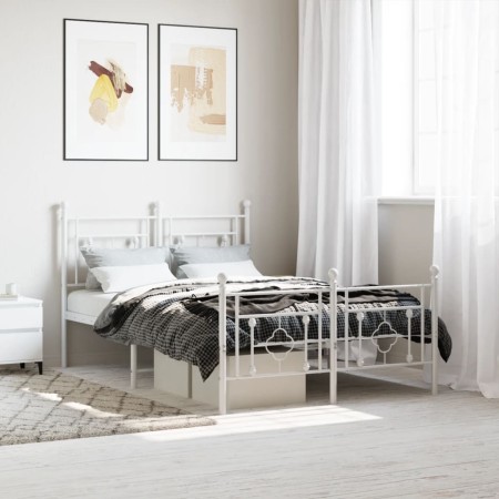 Metal bed frame with headboard and white footboard 120x200 cm by , Beds and slatted bases - Ref: Foro24-374404, Price: 101,81...