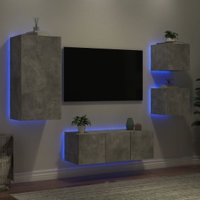 Muebles TV pared con LED 5 pzas madera ingeniería gris hormigón en Muebles TV | Comprar online en Foro24