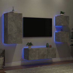 Muebles TV pared con LED 5 pzas madera ingeniería gris hormigón en Muebles TV | Comprar online en Foro24
