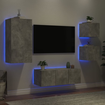 Muebles TV pared con LED 5 pzas madera ingeniería gris hormigón en Muebles TV | Comprar online en Foro24