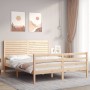 Double bed frame with solid wood headboard by , Beds and slatted bases - Ref: Foro24-3195031, Price: 179,94 €, Discount: %