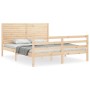 Double bed frame with solid wood headboard by , Beds and slatted bases - Ref: Foro24-3195031, Price: 179,94 €, Discount: %