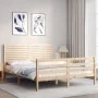 Double bed frame with solid wood headboard by , Beds and slatted bases - Ref: Foro24-3195031, Price: 177,23 €, Discount: %