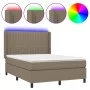 Box spring bed with mattress and LED lights taupe gray fabric 140x190 cm by , Beds and slatted bases - Ref: Foro24-3138473, P...