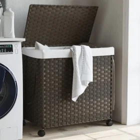Dirty clothes basket with wheels dark brown rattan 60x35x60.5cm by , Laundry baskets - Ref: Foro24-372040, Price: 67,02 €, Di...