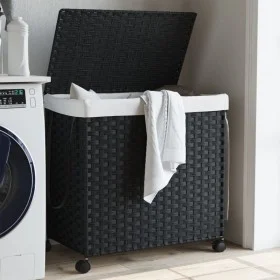 Cesto para ropa sucia con ruedas ratán negro 60x35x60,5 cm de , Cestas para ropa - Ref: Foro24-372042, Precio: 78,07 €, Descu...