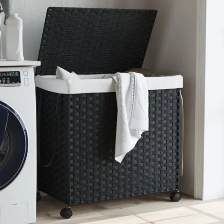 Cesto para ropa sucia con ruedas ratán negro 60x35x60,5 cm de , Cestas para ropa - Ref: Foro24-372042, Precio: 78,07 €, Descu...