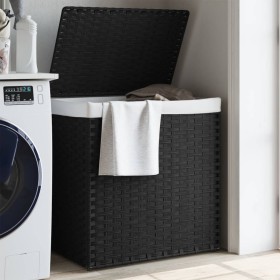 Cesto ropa sucia 2 secciones ratán sintético negro 53x35x57 cm de , Cestas para ropa - Ref: Foro24-372037, Precio: 63,72 €, D...