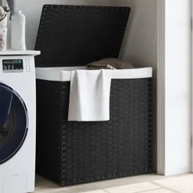 Dirty clothes basket 2 sections black synthetic rattan 53x35x57 cm by , Laundry baskets - Ref: Foro24-372037, Price: 66,82 €,...