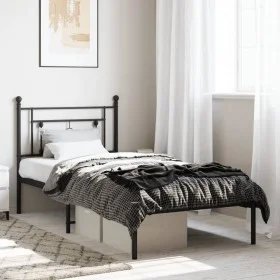 Bed frame with black metal headboard 100x190 cm by , Beds and slatted bases - Ref: Foro24-374333, Price: 68,78 €, Discount: %
