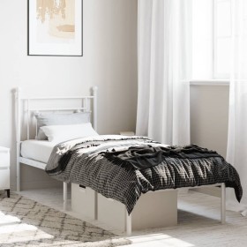 Estructura de cama de metal con cabecero blanco 75x190 cm