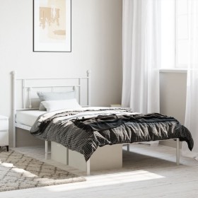 Metal bed frame with white headboard 107x203 cm by , Beds and slatted bases - Ref: Foro24-374384, Price: 71,61 €, Discount: %