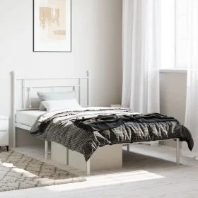 Metal bed frame with white headboard 107x203 cm by , Beds and slatted bases - Ref: Foro24-374384, Price: 70,60 €, Discount: %