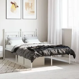 Metal bed frame with white headboard 120x200 cm by , Beds and slatted bases - Ref: Foro24-374386, Price: 86,71 €, Discount: %
