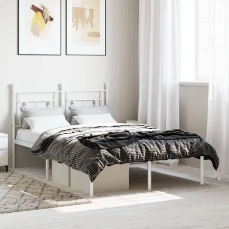 Metal bed frame with white headboard 120x200 cm by , Beds and slatted bases - Ref: Foro24-374386, Price: 86,71 €, Discount: %