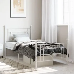Metal bed frame with headboard and footboard white 90x200 cm by , Beds and slatted bases - Ref: Foro24-374399, Price: 72,49 €...