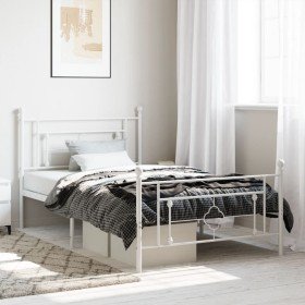 Estructura cama metal con cabecero y pie cama blanca 107x203 cm