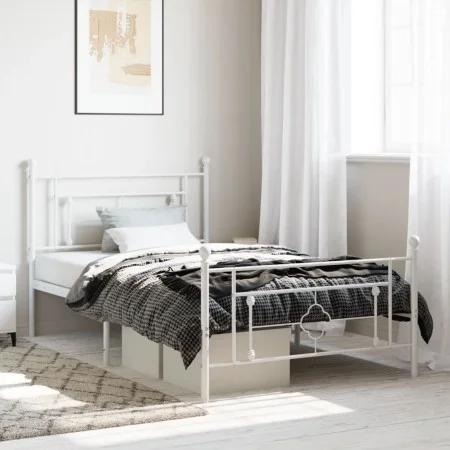 Metallbettgestell mit Kopf- und Fußteil weiß 107x203 cm von , Betten und Lattenroste - Ref: Foro24-374402, Preis: 84,47 €, Ra...