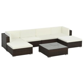 Set muebles de jardín 7 piezas y cojines ratán sintético marrón de vidaXL, Conjuntos de jardín - Ref: Foro24-44597, Precio: 6...