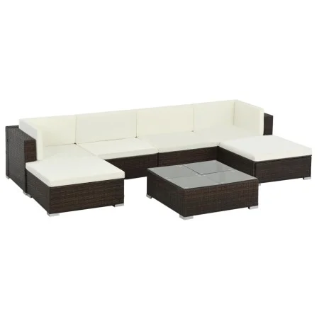 7-teiliges Gartenmöbel-Set und braune synthetische Rattankissen von vidaXL, Gartensets - Ref: Foro24-44597, Preis: 611,53 €, ...