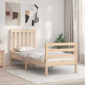 Single bed frame with solid wood headboard by , Beds and slatted bases - Ref: Foro24-3194206, Price: 89,94 €, Discount: %