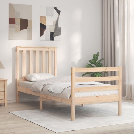 Single bed frame with solid wood headboard by , Beds and slatted bases - Ref: Foro24-3194206, Price: 91,11 €, Discount: %