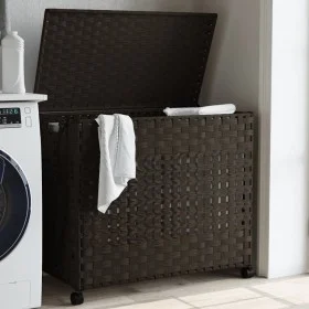 Wäschekorb mit Rattanrädern in dunkelbraun 66x35x60 cm. von , Wäschekörbe - Ref: Foro24-372045, Preis: 88,77 €, Rabatt: %