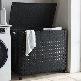 Wäschekorb mit schwarzen Rattanrädern 66x35x60 cm von , Wäschekörbe - Ref: Foro24-372047, Preis: 92,81 €, Rabatt: %