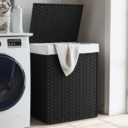 Cesto de ropa sucia con tapa ratán sintético negro 46x33x60 cm de , Cestas para ropa - Ref: Foro24-372032, Precio: 66,07 €, D...
