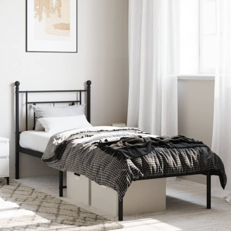 Estructura de cama con cabecero metal negro 75x190 cm de , Camas y somieres - Ref: Foro24-374329, Precio: 76,15 €, Descuento: %