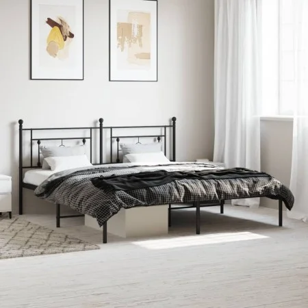 Bed frame with black metal headboard 180x200 cm by , Beds and slatted bases - Ref: Foro24-374343, Price: 122,80 €, Discount: %