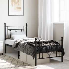 Bed frame with headboard and black metal footboard 80x200 cm by , Beds and slatted bases - Ref: Foro24-374348, Price: 77,33 €...