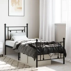 Bed frame with headboard and black metal footboard 80x200 cm by , Beds and slatted bases - Ref: Foro24-374348, Price: 76,18 €...
