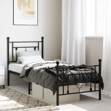 Estructura de cama con cabecero y estribo metal negro 80x200 cm de , Camas y somieres - Ref: Foro24-374348, Precio: 76,15 €, ...