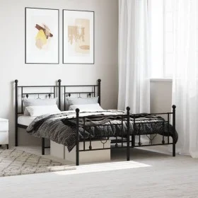 Black metal headboard and footboard bed frame 140x190 cm by , Beds and slatted bases - Ref: Foro24-374357, Price: 102,62 €, D...