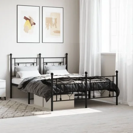 Estructura de cama cabecero y estribo metal negro 140x190 cm de , Camas y somieres - Ref: Foro24-374357, Precio: 102,40 €, De...