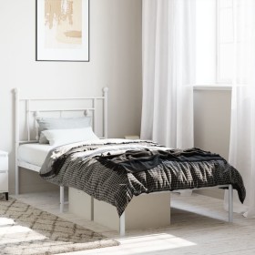 Estructura de cama de metal con cabecero blanco 90
