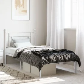 Metal bed frame with white headboard 90x200 cm by , Beds and slatted bases - Ref: Foro24-374381, Price: 64,82 €, Discount: %