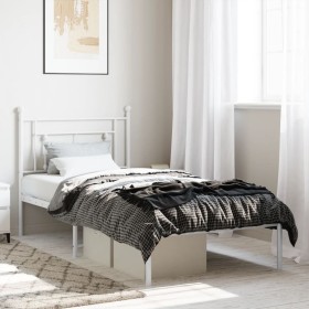 Estructura de cama de metal con cabecero blanco 100x200 cm