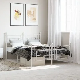 Metal bed frame with headboard and white footboard 135x190 cm by , Beds and slatted bases - Ref: Foro24-374405, Price: 102,61...