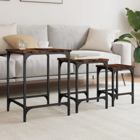Mesas de centro apilables 3 pzas madera ingeniería roble humo by , Coffee table - Ref: Foro24-838930, Price: 40,32 €, Discoun...